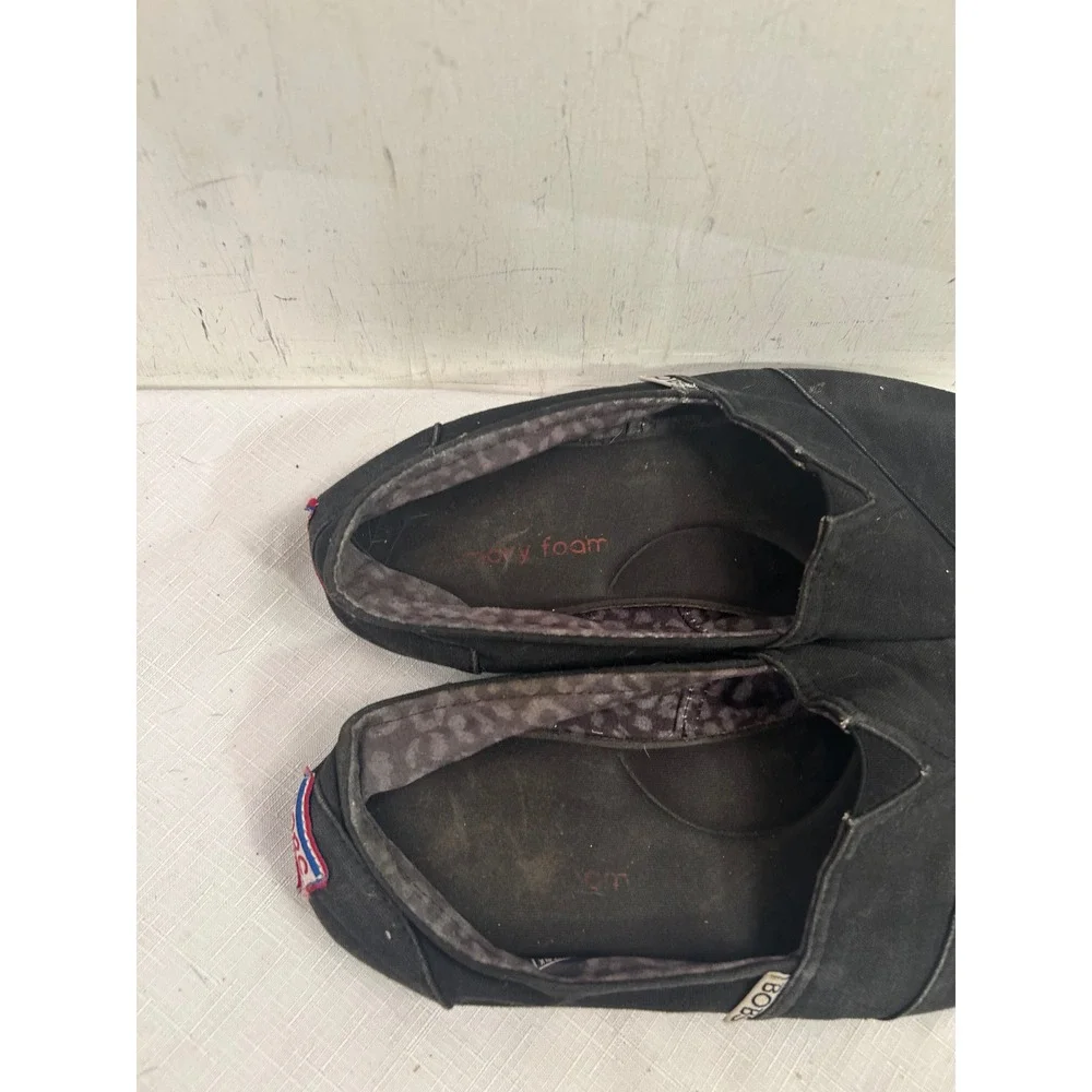Skechers BOBS Slip On Flats Size 7.5 Black Canvas Memory Foam Womens